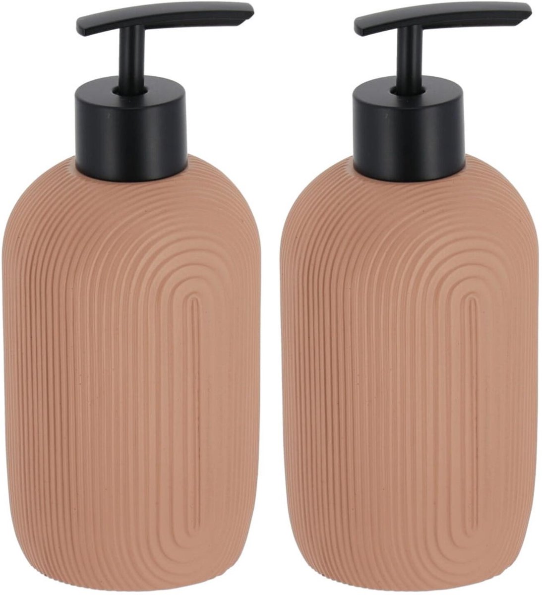 Tendance zeeppomp / zeepdispenser Provence - 2x - lichtbruin - 400ml - rond - 16 x 7 cm - polyresin
