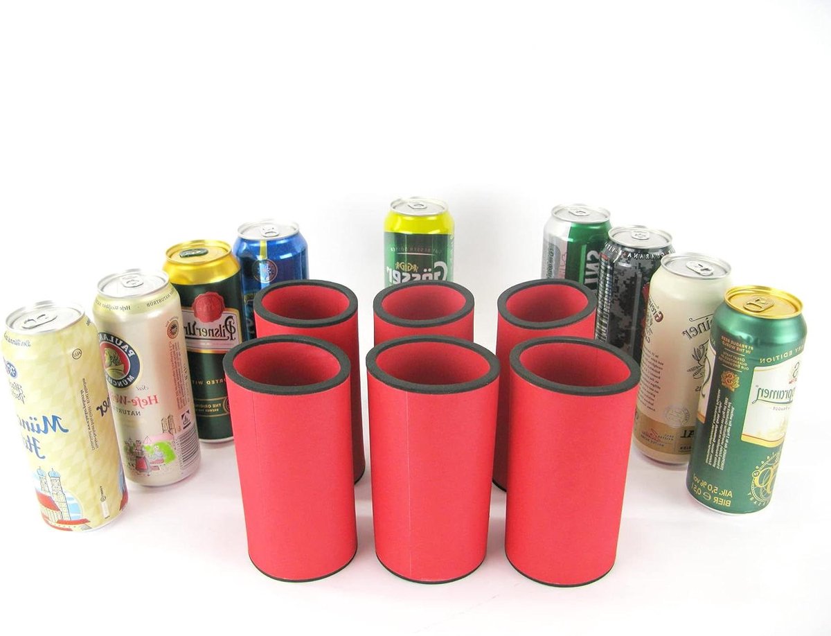 Drankkoelers Set - Blikkoelers Neopreen - Drank Koel Houden - 5-6 mm Dik Materiaal - 6 Stuks 05L - Rood