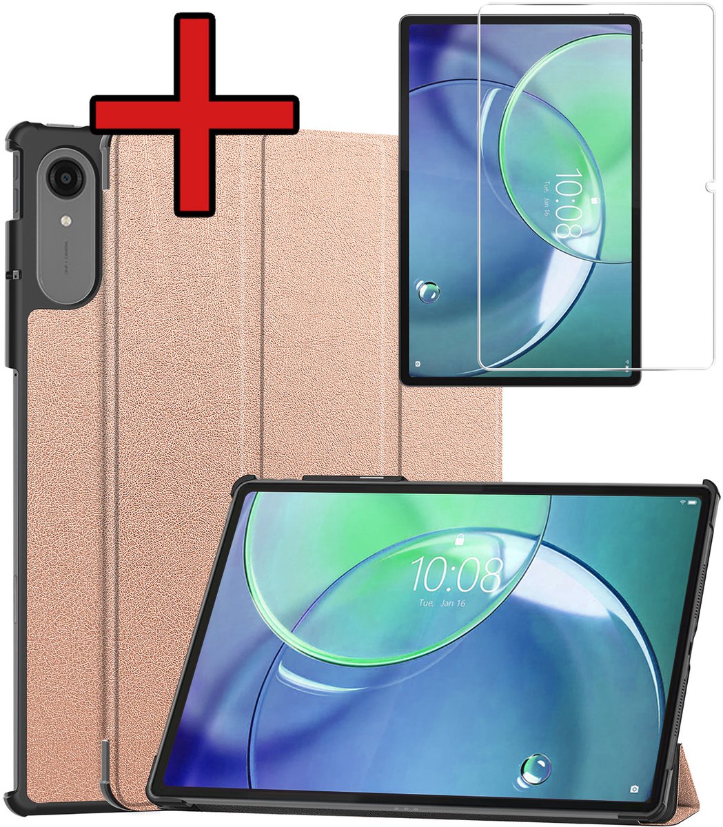 Hoesje - Geschikt voor Lenovo Idea Tab Pro Gen 2 - Met Screenprotector - Hardcover Book Case - Trifold Bookcase Hoes - Hard Cover - Tablethoes - Rosé goud