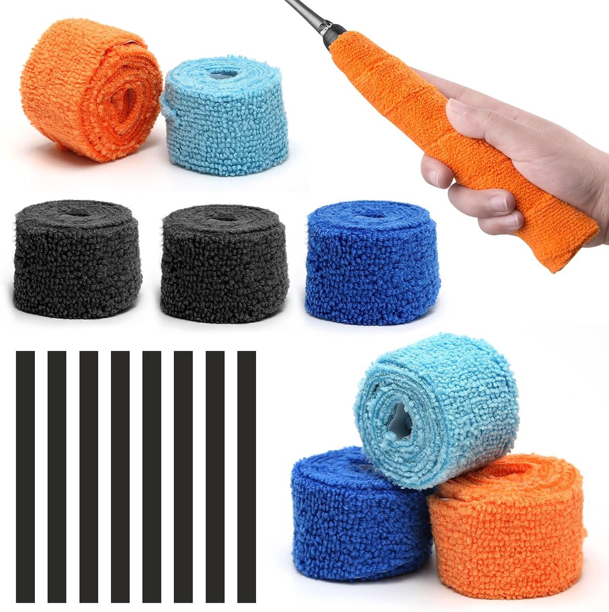 Grip Tape, 8 Pack Microfiber Badminton Grip Tape Multicolor Racket Overgrip Stick-Tape voor Squash Tennis Badminton Racket, Wandelstok en Krukken Handvatten, Anti-slip, Zweet Absorbeert