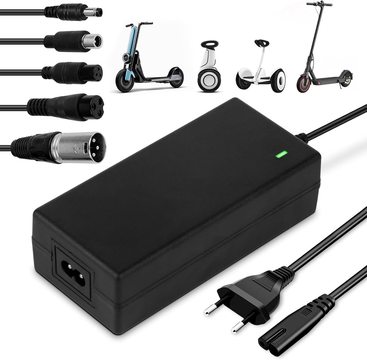 Oplader voor E-scooter en Hoverboard - 42 V, 2 A AC - Oplaadkabel Met 6 Aansluitingen voor Accu, Lithium Batterij, Elektrische Scooter (EU)
