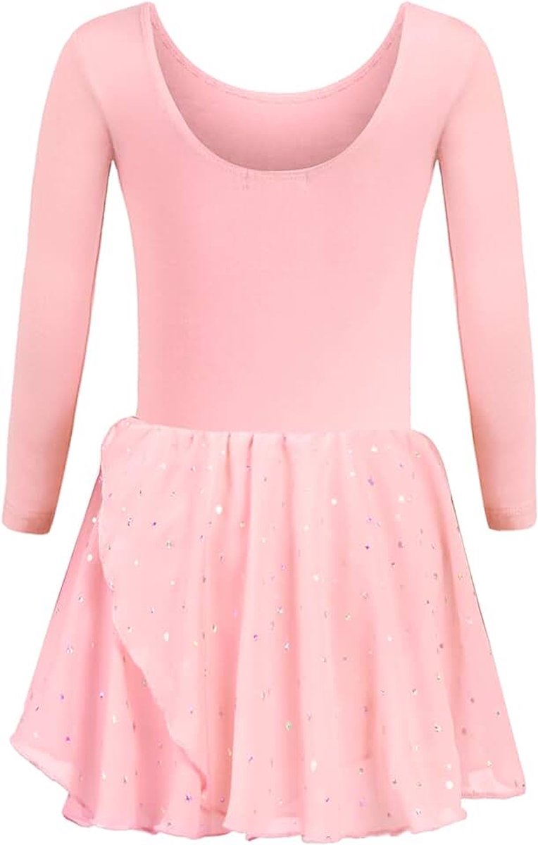 Trudge Balletkleding voor meisjes, korte mouwen, katoen, balletpak, dansjurk, dansbody, met rok, tutu, roze A, 130