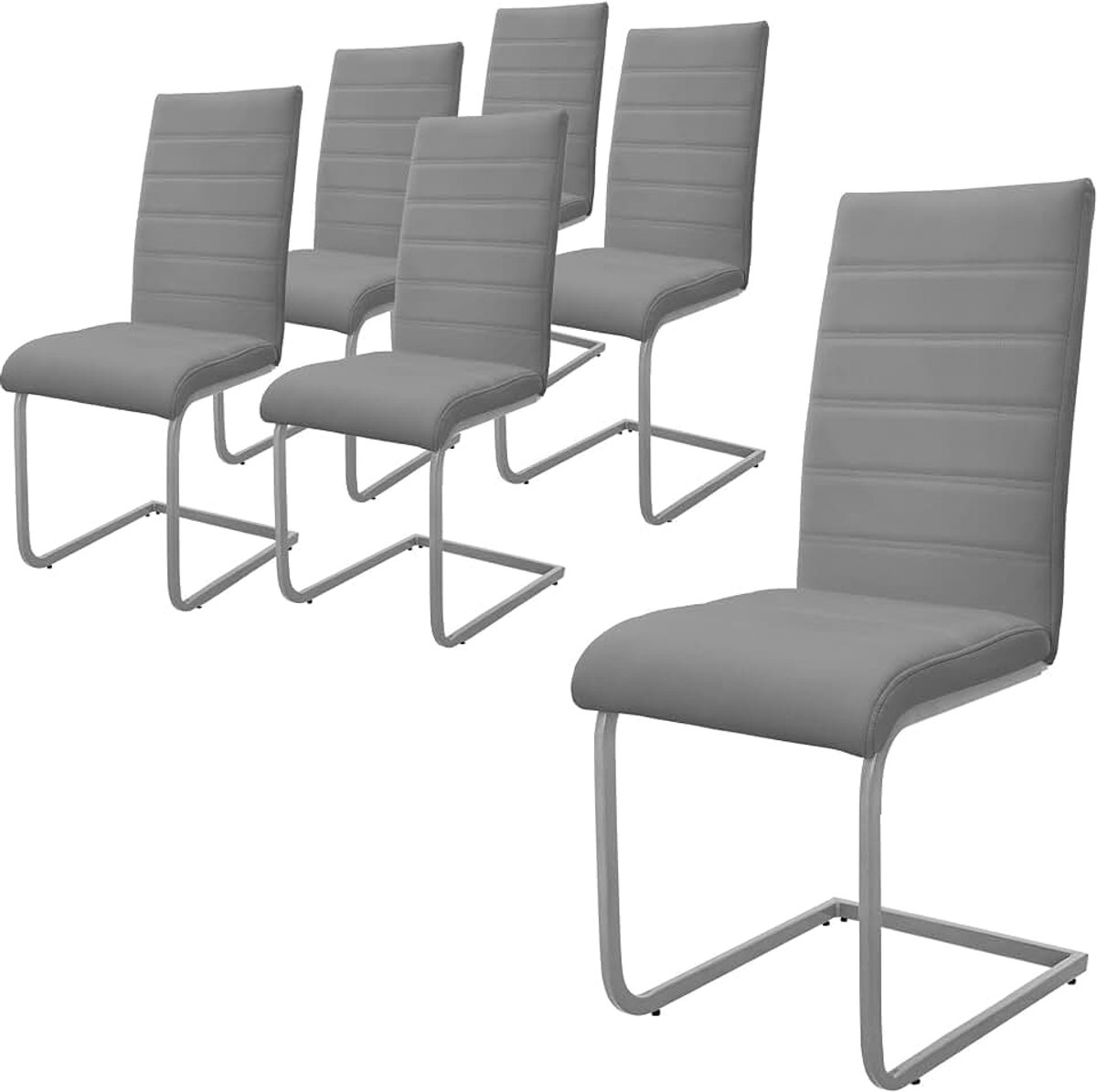 Eetkamerstoelen set van 6, grijs, schommelstoel, sledestoel met hoge rugleuning ergonomische keukenstoelen van kunstleer & metaal moderne gestoffeerde stoel voor eettafel & woonkamer
