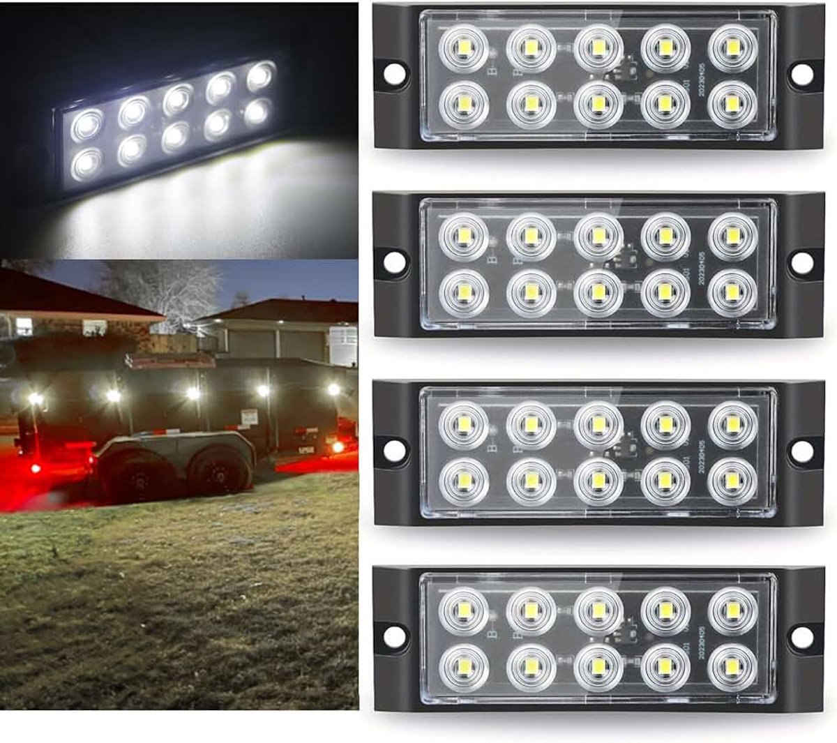 4 x zijmarkeringslichten, 12/24 V, ultra dunne begrenzingslampen, aanhanger, caravan, markeringslicht, positielicht, waterdicht, universeel, 10 lampen voor vrachtwagen, bus, caravan, wit