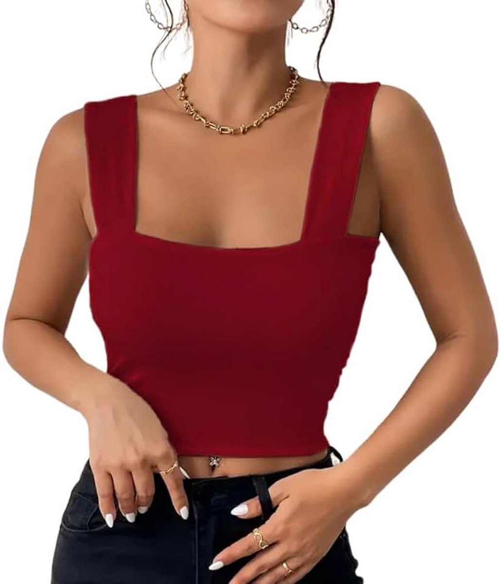 Tanktop voor dames, sexy crop top, mouwloos, vierkante hals, slim fit, zomertop, chic en elegant, nauwsluitende basics, Y2K, vest, cami, top, hemdje, sport, cami, modieus, streewear