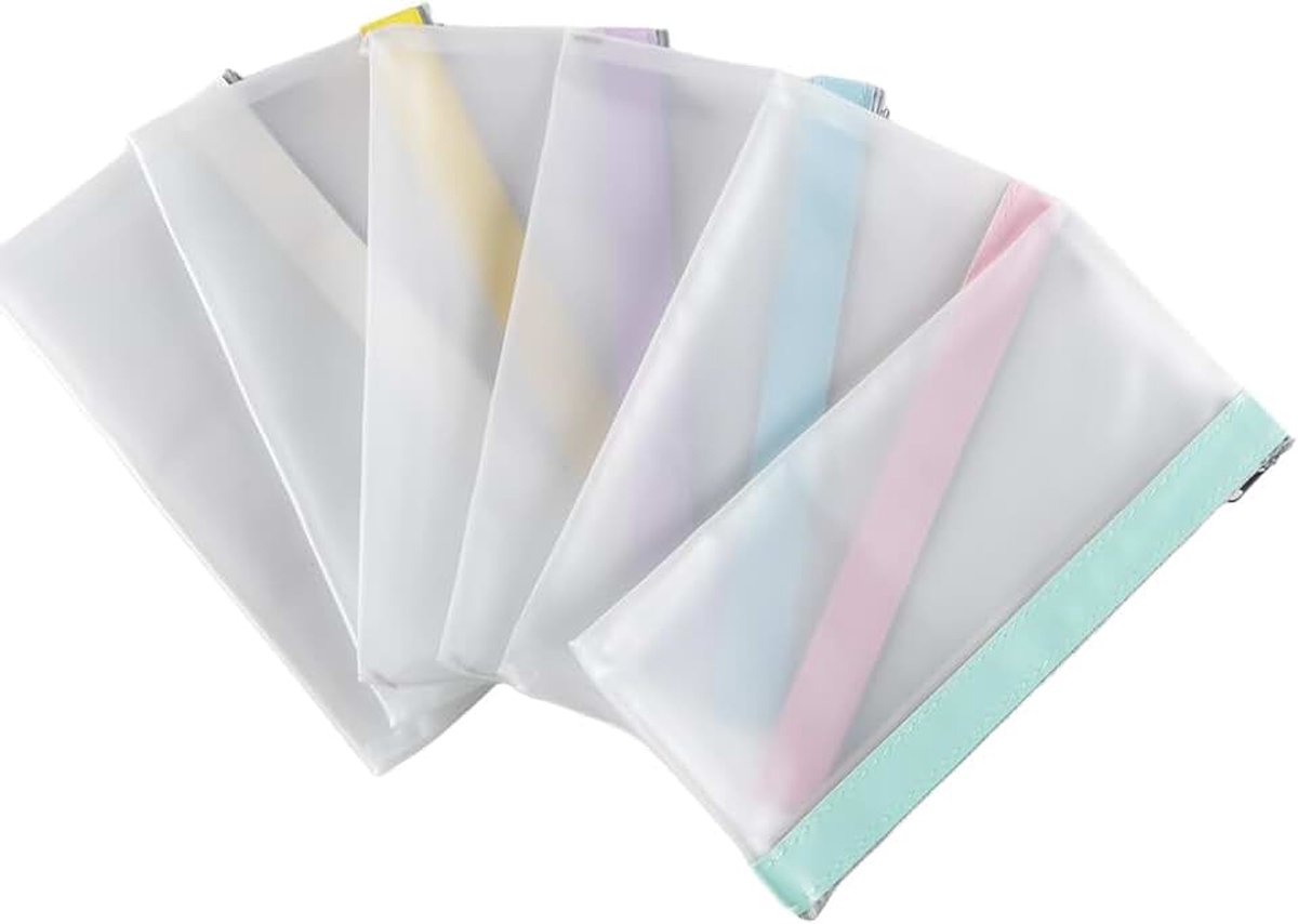 6 stuks geldbuidel met rits, doorzichtige enveloppen voor contant geld, portemonnee, plastic portemonnees, cheque-ontvangstorganizer, hulpmiddel voor school, kantoor, reizen, 6 kleuren