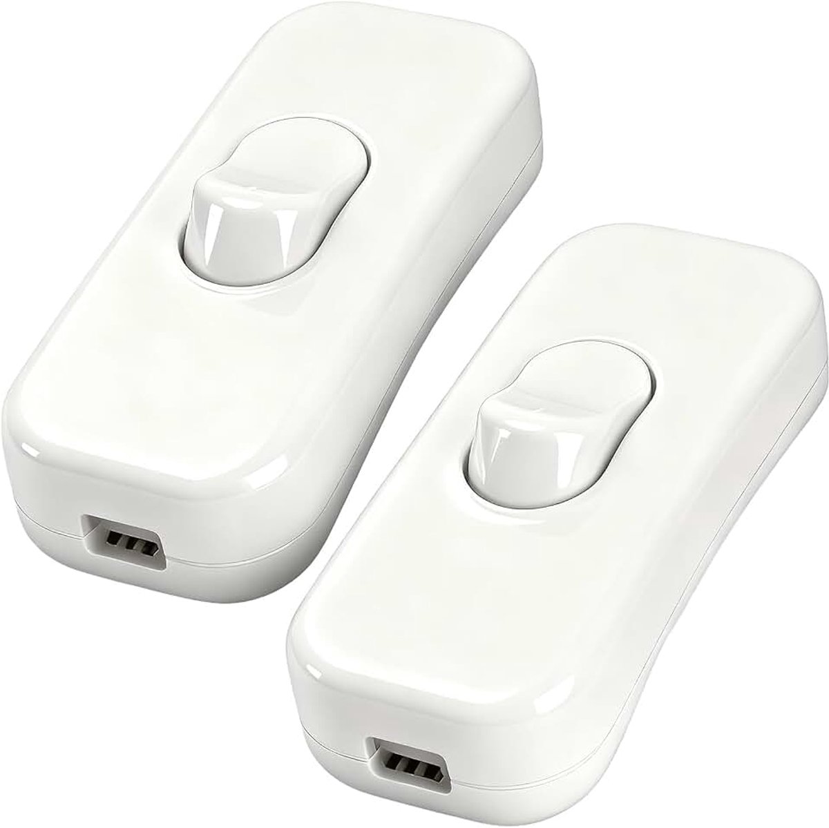 2 x tussenschakelaar, snoerschakelaar, schakelaar 230 V, kabelschakelaar, geschikt voor 1 aderige netsnoer en kleine apparaten of lampen, tuimelschakelaar, wit