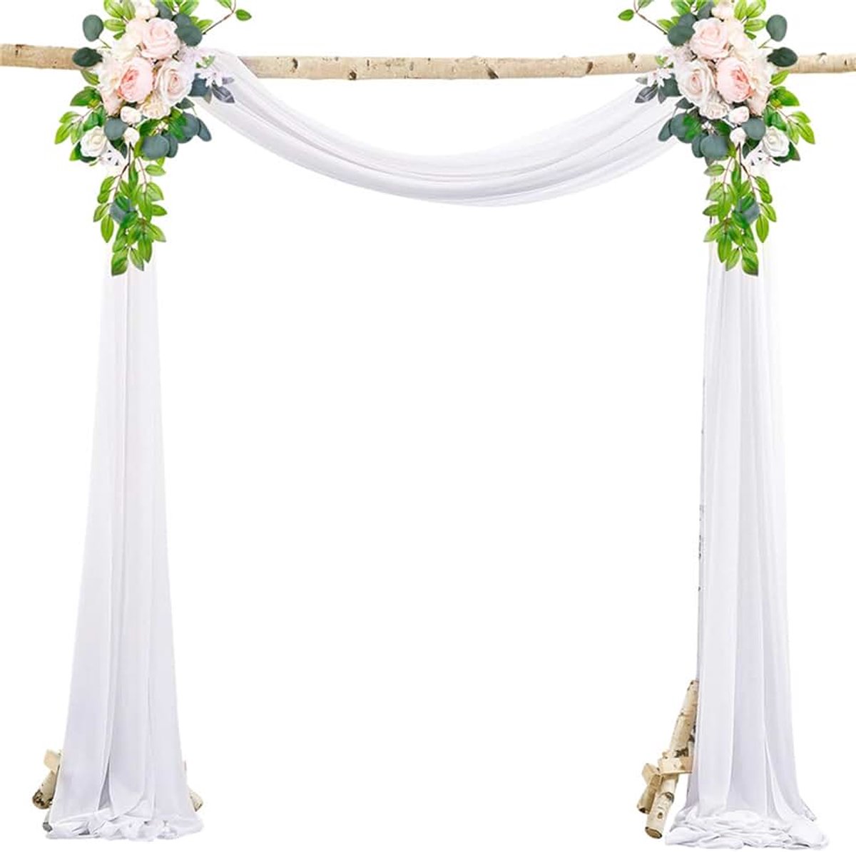 Bruiloftsboog, handsfree bruiloftsgordijn, 600 x 75 cm, chiffon-stof, om te draperen, transparante voile voor decoratie, bruiloft, ceremonie, fotografie, feest