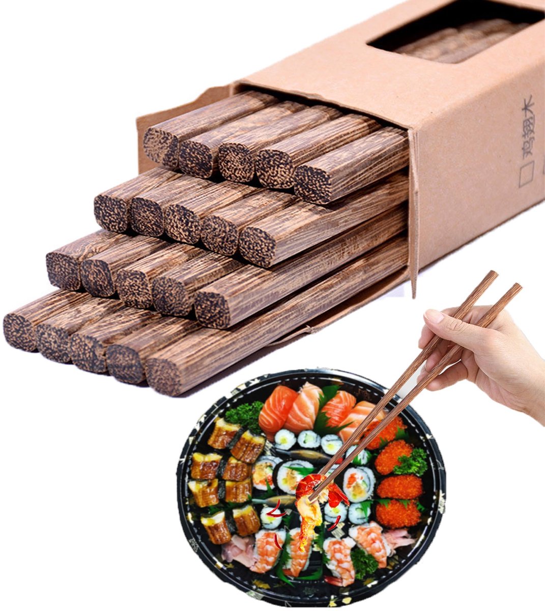 Eetstokjes 10 paar - Houten Japanse stokjes - Herbruikbaar en wasbaar - Perfect voor Aziatische gerechten - SnelShoppen