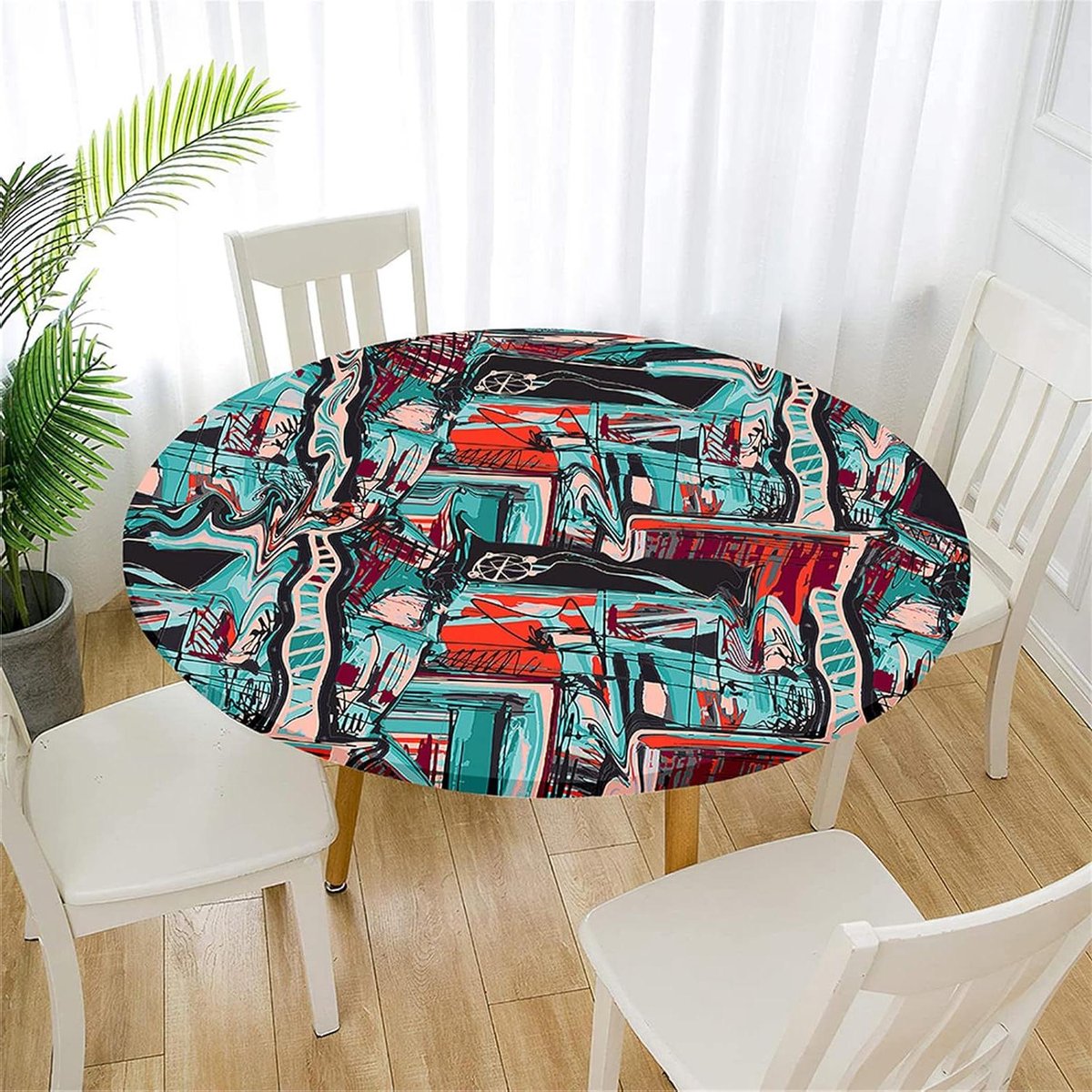 Ronde Tafelkleed - Tafelhoes Elastisch - Beschermen Tafel - Waterdicht Vlekbestendig - Diameter 160cm - Zwart Stad
