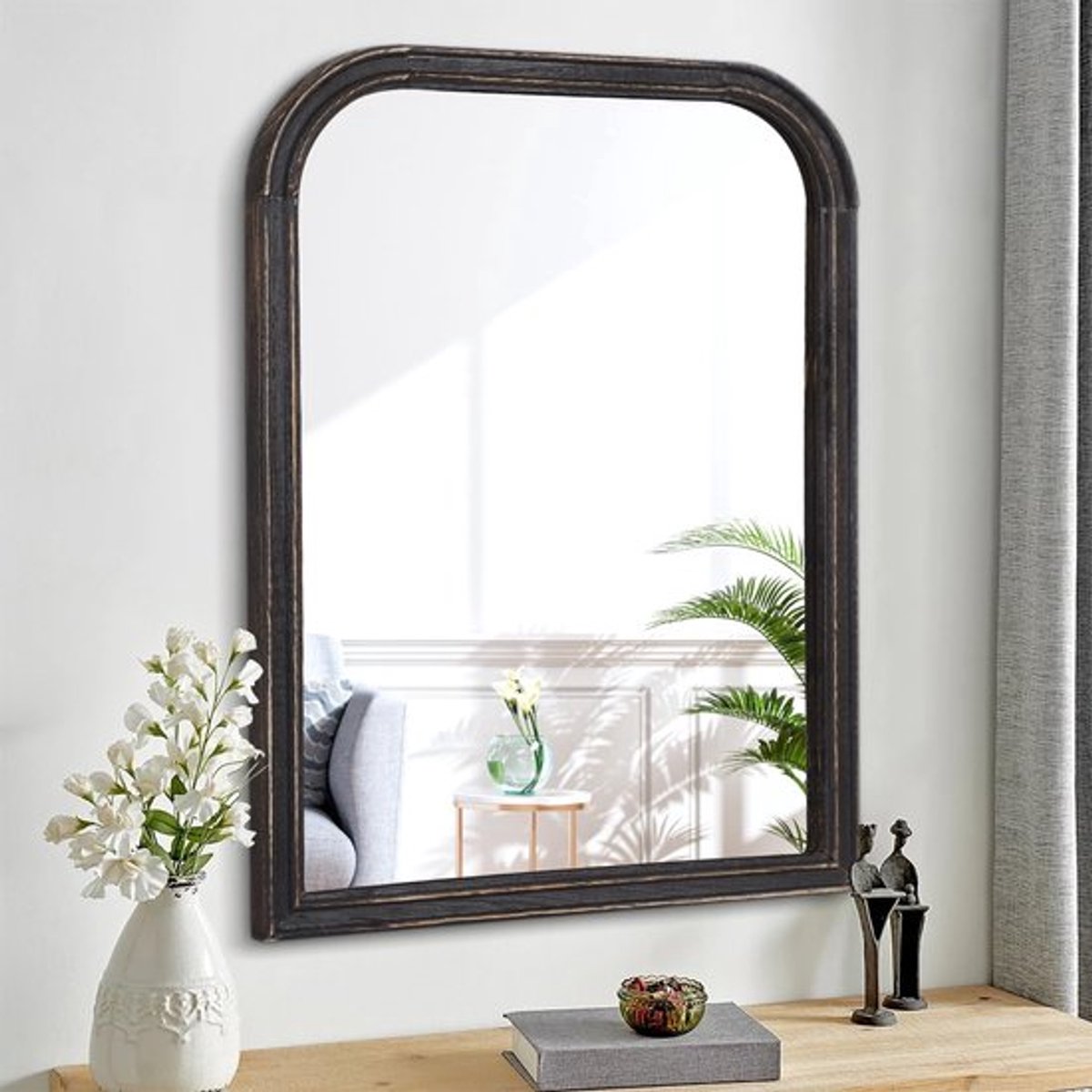 Badkamerwandspiegel Rustiek Houten Frame - Wandspiegel - Rechthoekig - Decoratie - Massief Hout - Modern Boerderijgevoel