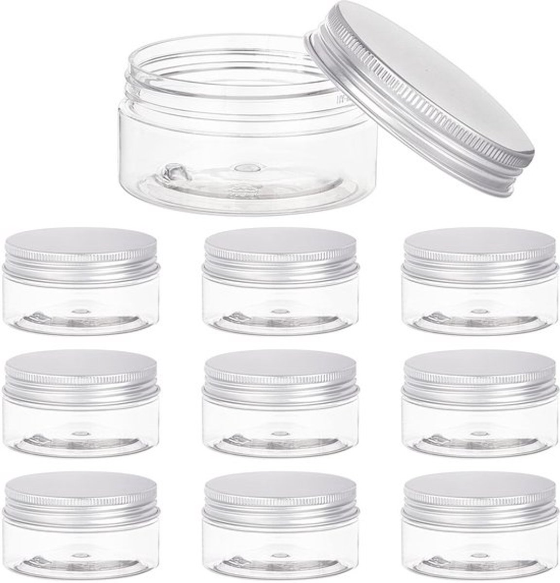 Bewaarpotjes 10 stuks - Kunststof - 80 ml - Aluminium schroefdeksels - Draagbaar - Geschikt voor cosmetica en knutselwerk - Opbergpotjes