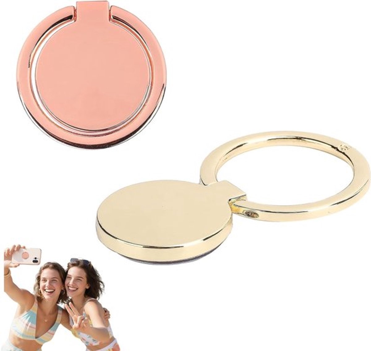 Verstelbare vingerhouder voor smartphones, 2-pack, 32 mm, zilver, 180° draaibaar, ideaal voor grip en gebruiksgemak