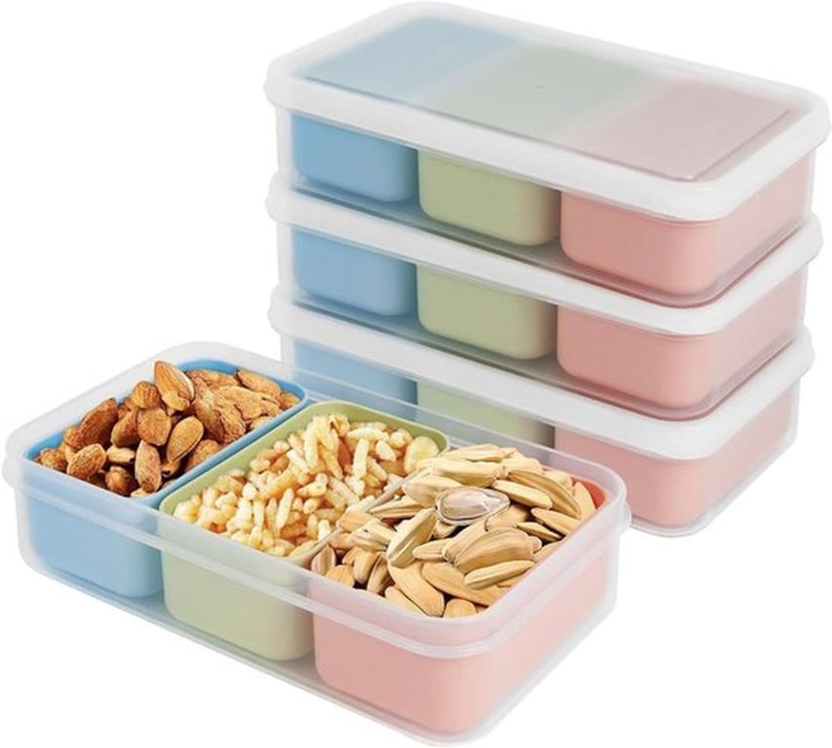 - Mini snackbakjes - Herbruikbaar - Uitneembare compartimenten - Voedselbereidingsbox - Magnetron - Vaatwasser - Koelkast - 4,5 oz - Set van 4
