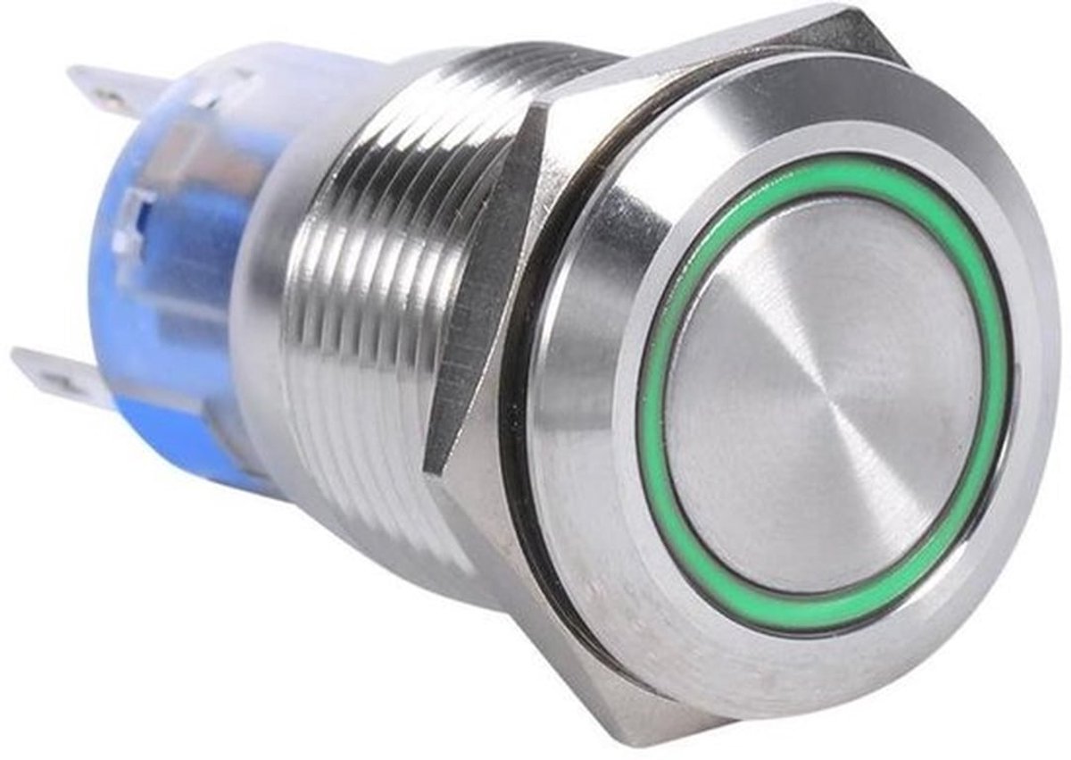 - 12V drukknopschakelaar - Montagegat - Waterdicht - Zelfvergendelend - Groen.