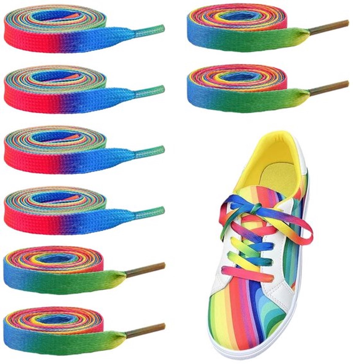 Schoenveters 120 cm - Elastische Veters - Decoratieve Veters - Neon Veters - Regenboog Veters - 8 Stuks - Polyester Materiaal - Schoenlussen