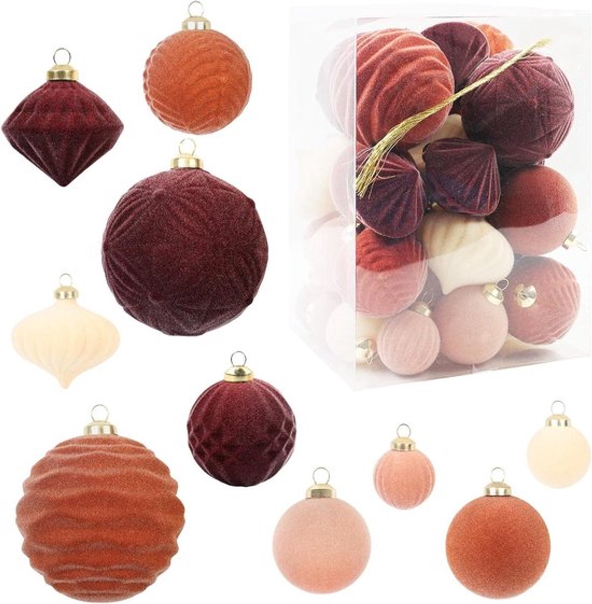 35-delige set fluwelen kerstballen met kerstboombal ornamenten voor feestelijke decoratie (gemengde kleuren)