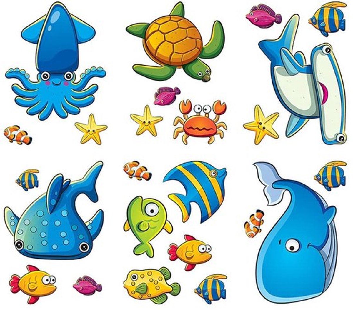 Badkamerstickers Dieren - Muurstickers Kinderen - Waterdicht - Zelfklevend - 12 Stuks - 15cm x 20cm - Muursticker
