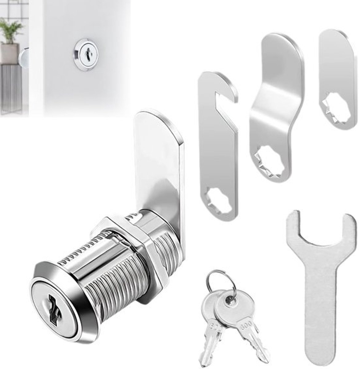 Brievenbusslotset 16 mm - Kastslot - Kastdeuren - Veiligheid - 4 Slotplaten - Zinklegering/Verchroomd Staal