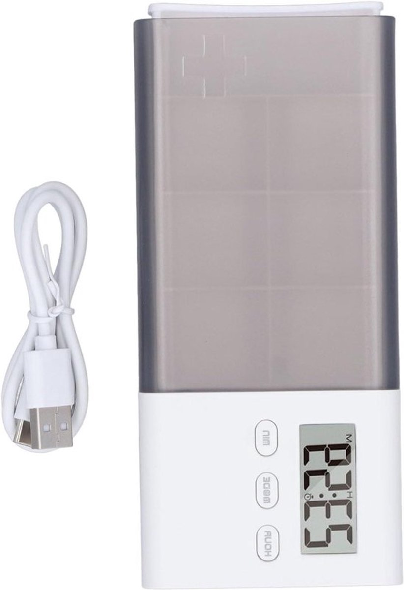 Digitale medicijndoos met piepalarm en trillingen, USB-oplaadbaar, slimme organisator voor medicijnen, vitaminen en capsules.
