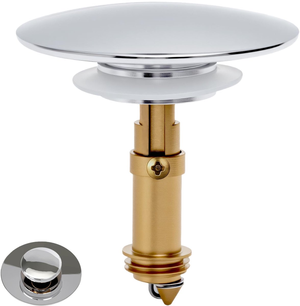 66 mm dop wastafel stop, pop-up klik veerafvoerset, messing bounce core push-type afvoerplug, universele gootsteenstopper, vervanging voor badkamer en keuken