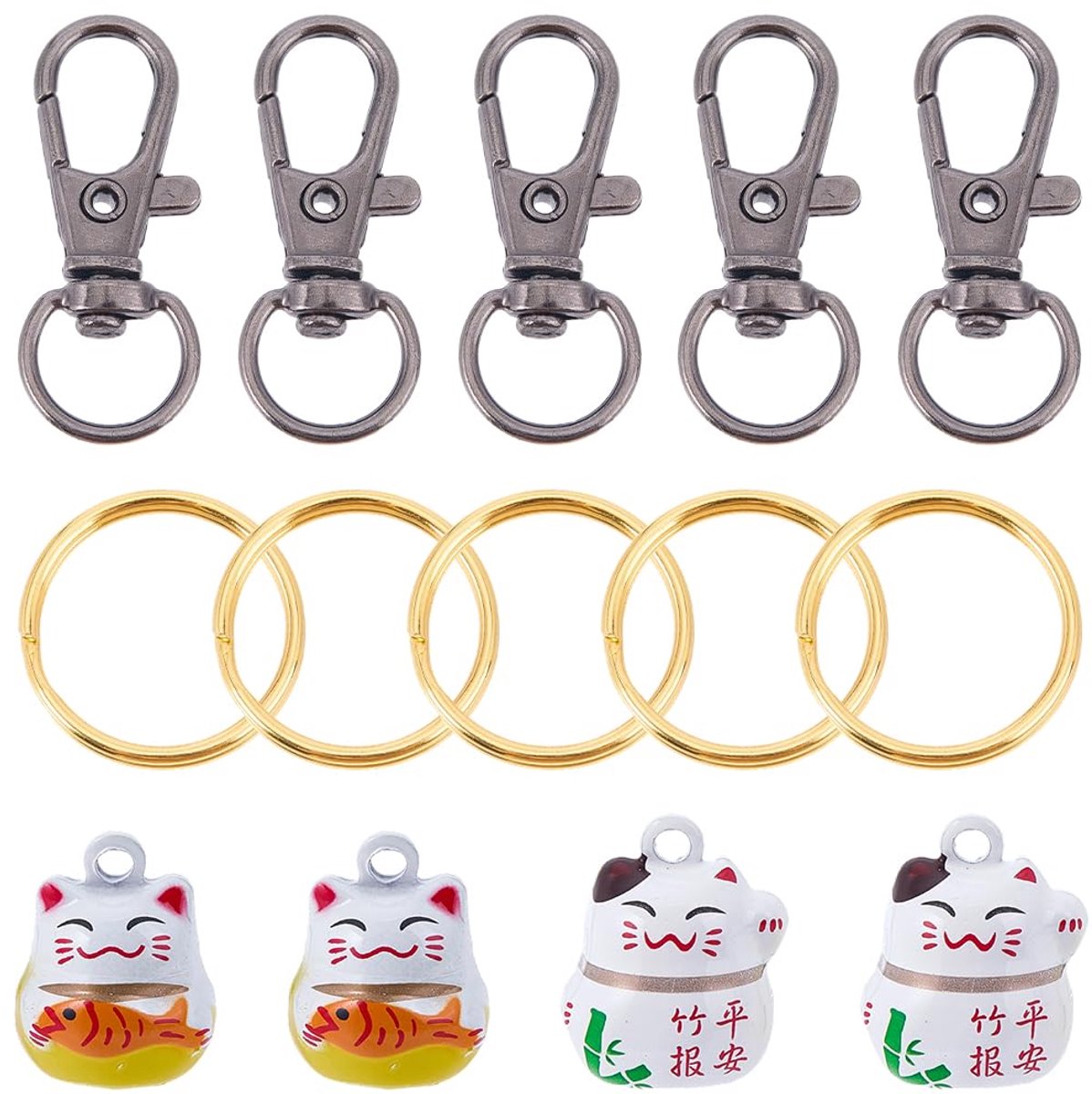 Belletjes voor kattenhalsband, belletjes voor honden, hanger met gelukskat-hanger met draaisluitingen en gedeelde ringen, paar