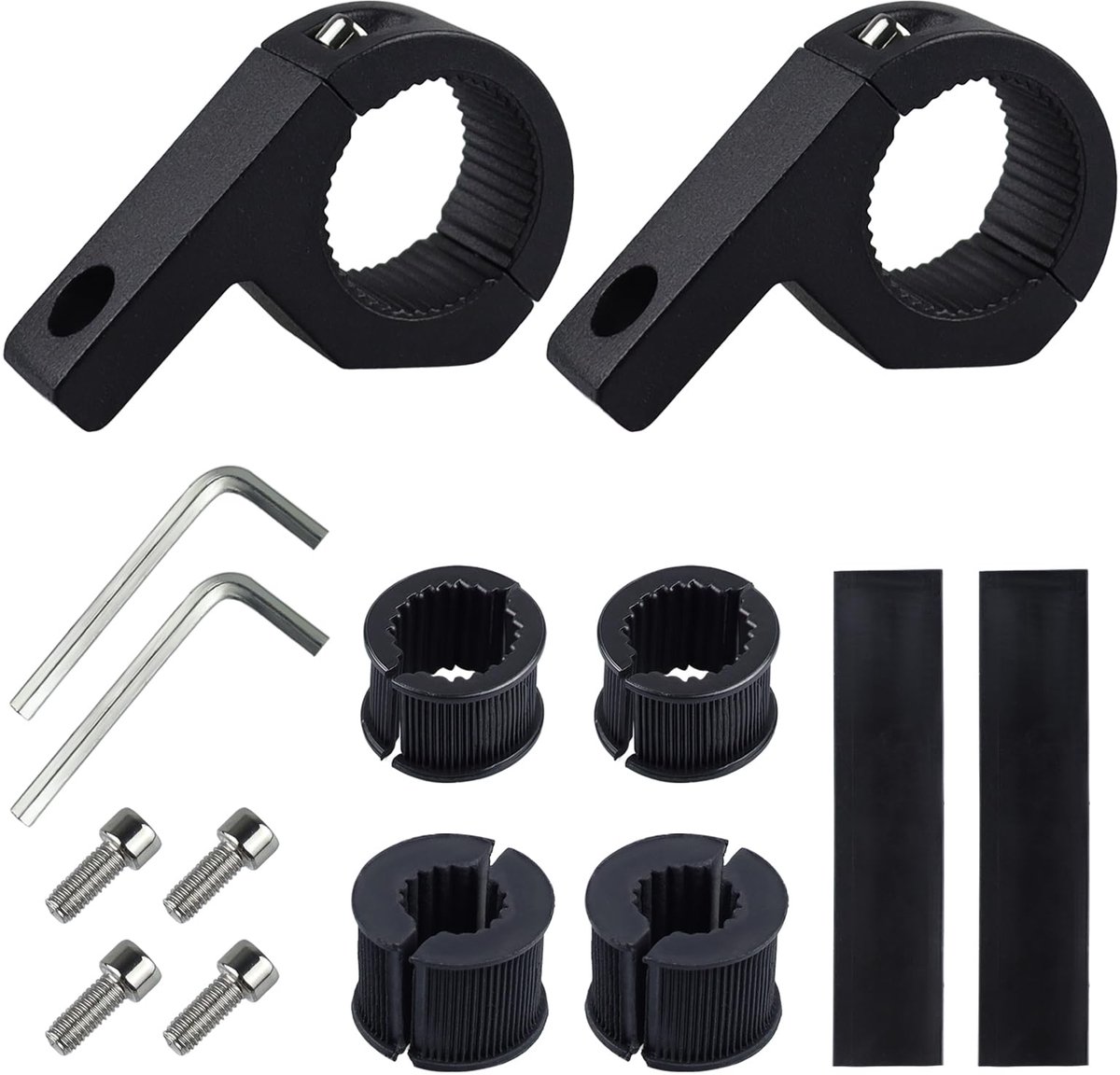 Buisklemmen 15-32 mm met rubber inzetstukken, geschikt als lamphouder voor motor, ATV, auto, vrachtwagen, boot, tractor, bumper en rolbeugel.