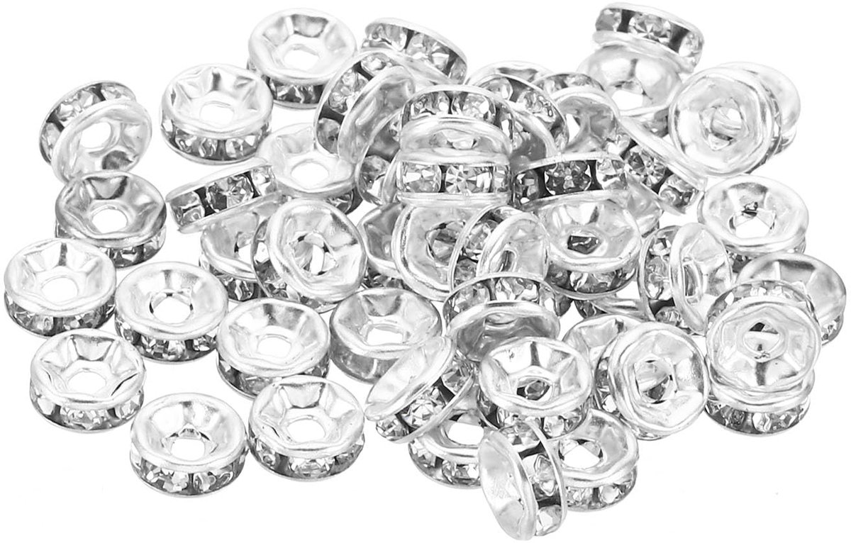 6 mm afstandskralen, 100 stuks afstandhouders rondelle afstandskralen strass, kleine ronde bulk glazen kralen kristal om zelf te maken, zilver