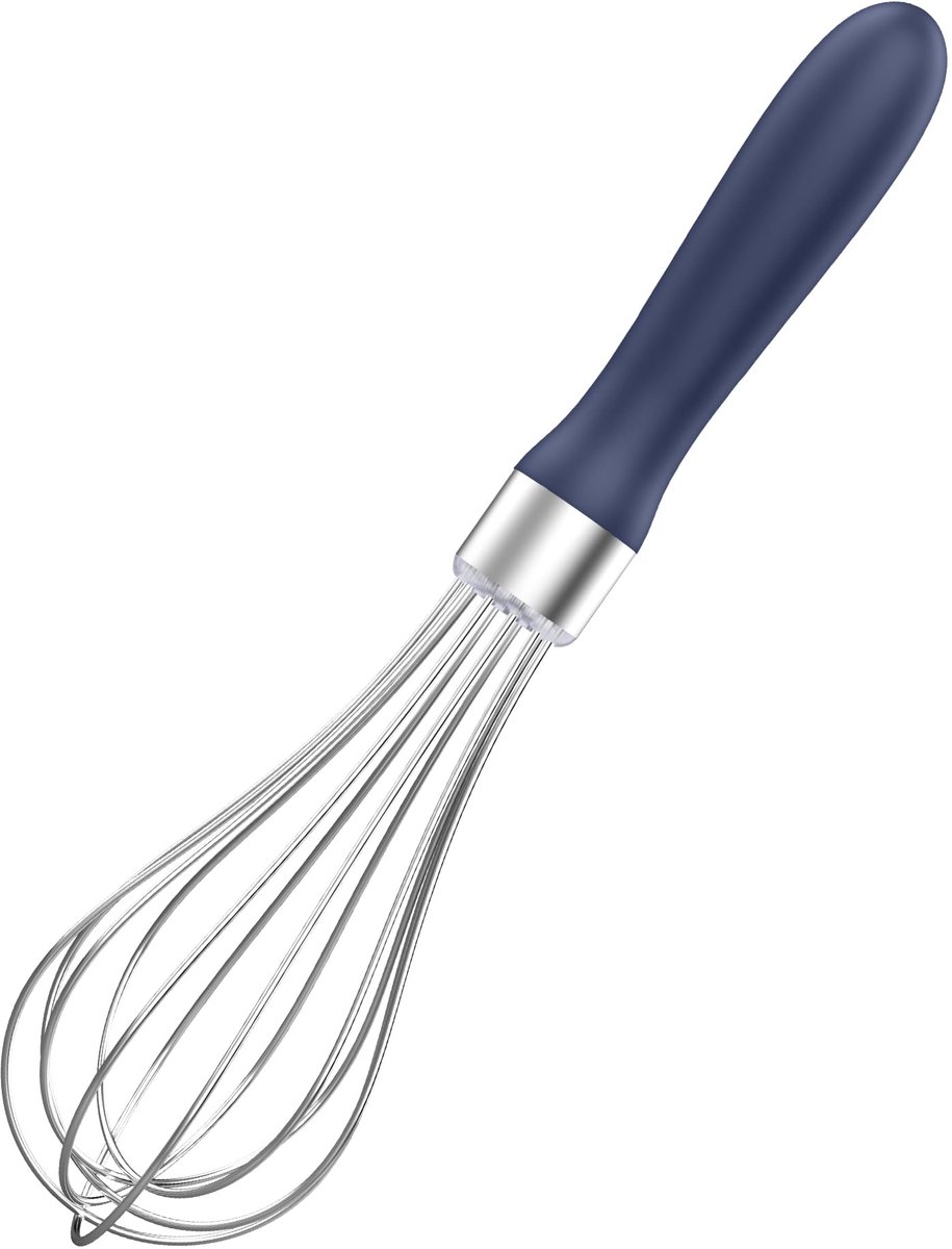Keukengarde: 18/10 RVS Ballongarde 23 cm Kleine Eierklopper met 6 Zeer Flexibele Draden en Antislip Siliconen Handvat voor Kloppen, Mengen, Beslag, Crèmes, Sauzen(Middernachtblauw)