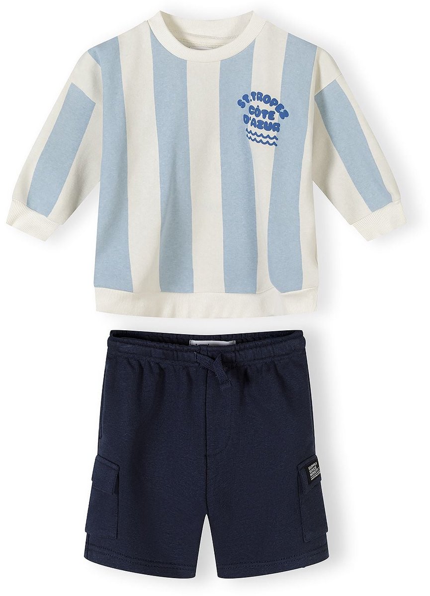 Minoti kleding set jongens - gestreept sweatshirt en cargo shorts