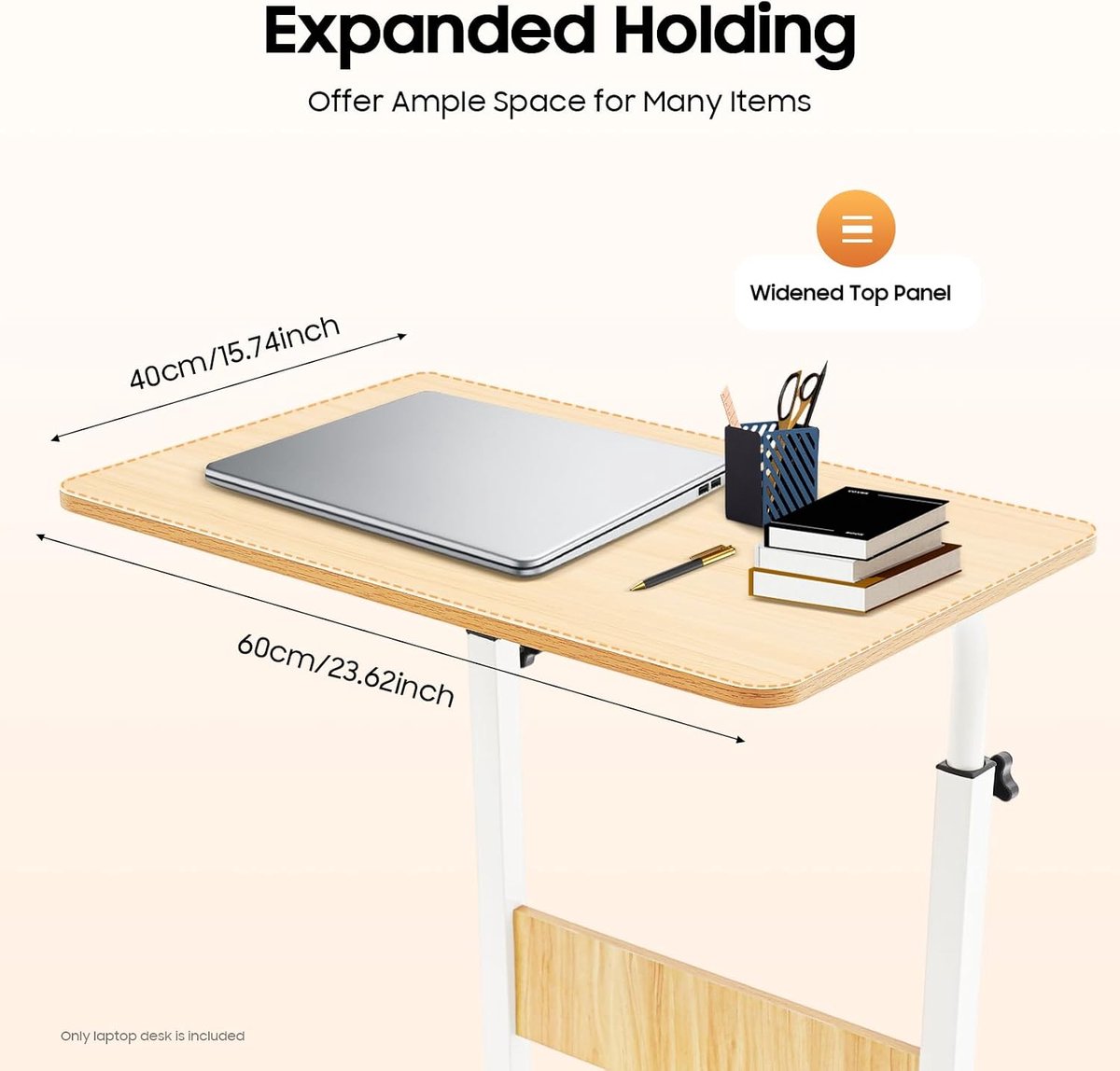 Verstelbaar Bureau - Laptoptafel - Thuiswerken - Met Wielen - 60x40 cm - Wit Hout thumbnail 6