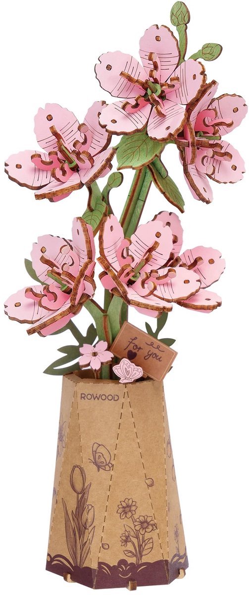 Casalora 3D Houten Bloemen Puzzel/Bouwsteentjes Volwassenen - DIY Bouwpakket voor Volwassenen - Decoratieve Kersenbloesems - Creatief Cadeau voor Vrouwen en Mannen