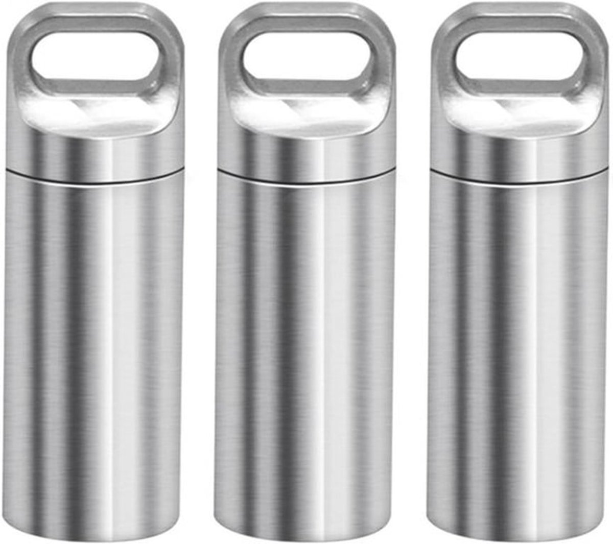 Pillendoosje voor onderweg - waterdicht en draagbaar - metalen sleutelhanger - medicijnhouder voor op reis - kamperen - zilver - medium - 3 stuks.