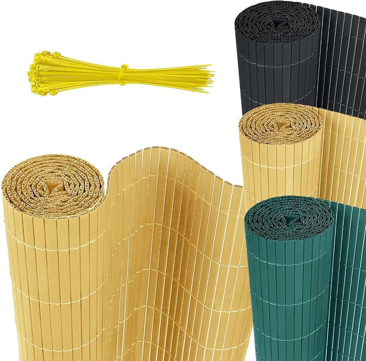 Zichtwerend scherm van pvc, 1000 x 200 cm, bamboe - omheining tegen wind, ondoorzichtig, voor tuin, balkon en terras, bamboe