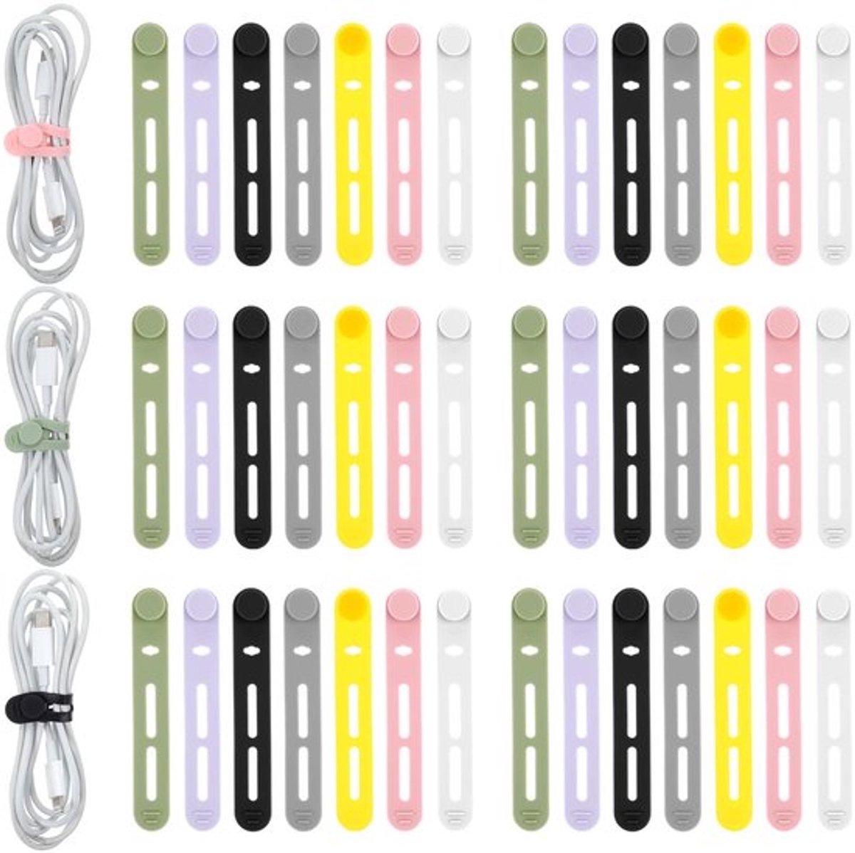 silicone kabelbinders - herbruikbare kabelorganizer - multicolor - 42 stuks - kabelbeheer - geschikt voor thuis en kantoor - 8 cm