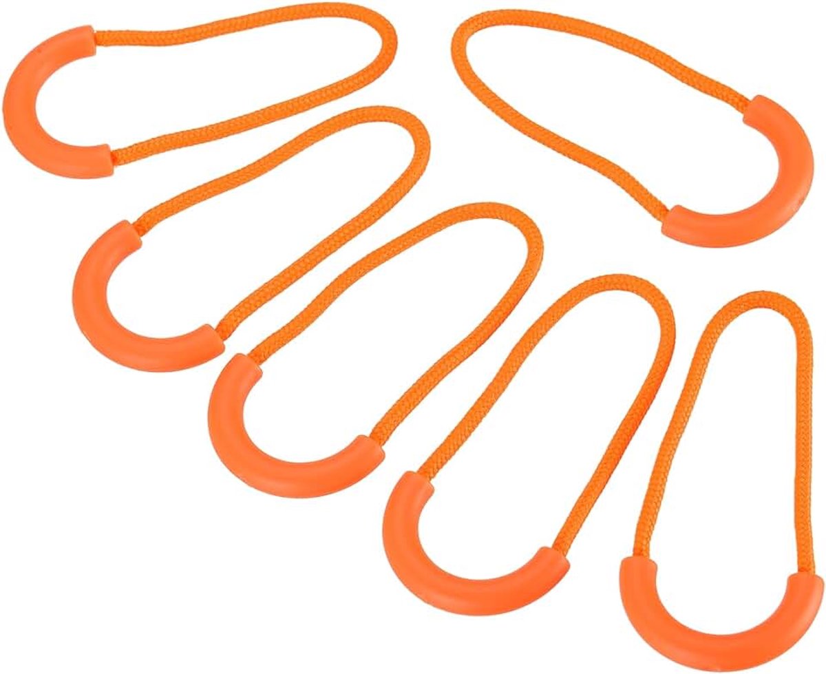Vervanging met rits, verpakking van 15 stuks, verlengsnoer, handvat plastic U-vormige lip-tagverlenger voor bagage, rugzakken, jassen, fluorescerend oranje