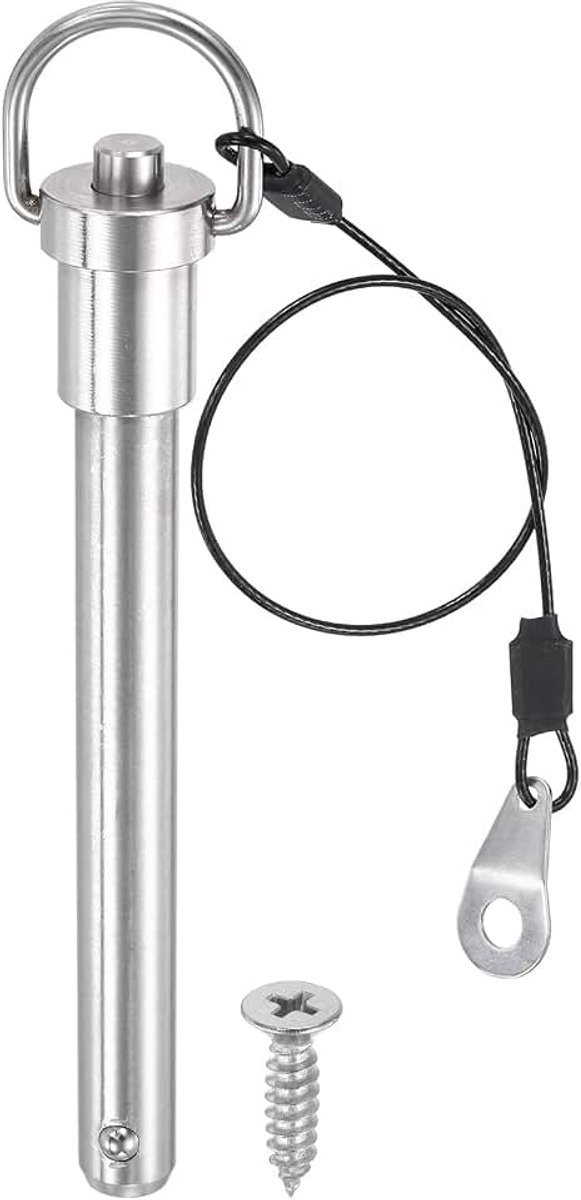 Snelspanpen, kogelvergrendelingspen met handvat en ring van roestvrij staal 304 en anti-verlies armband voor reparatie, diameter 12 x 90 mm.