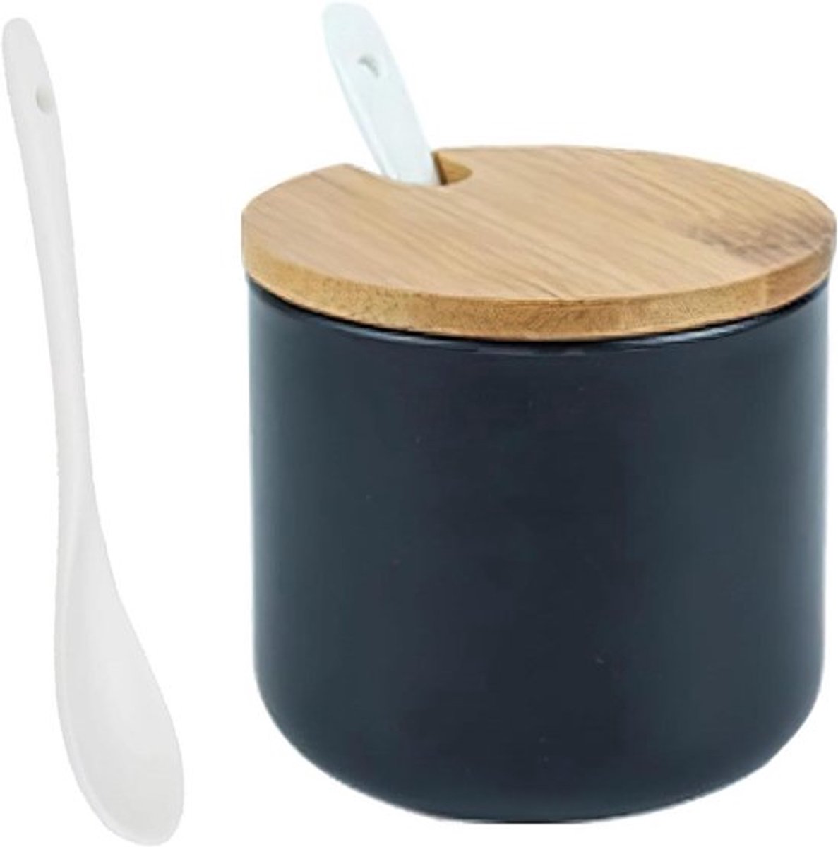 Zout- en Suikerpotjes set van 3 stuks - Keramische potjes met lepels en bamboedeksels - Keukenaccessoires - Stijlvol Ontwerp voor Kruidenopslag