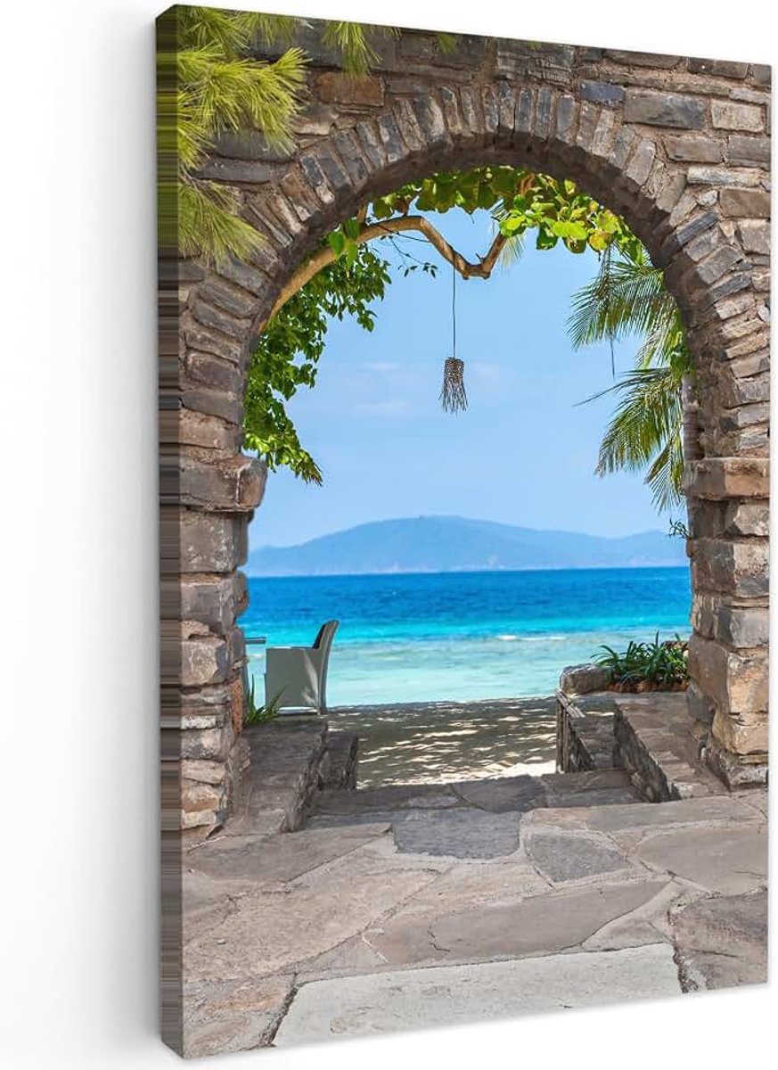 100x150 cm Tuinposter Tuin Tuinposters Voor Buiten Decoratie Tuindecoratie Garden Outdoor Balkon Poster Terras Posters Strand - Zee - Tropisch - Zomer - Doorkijk