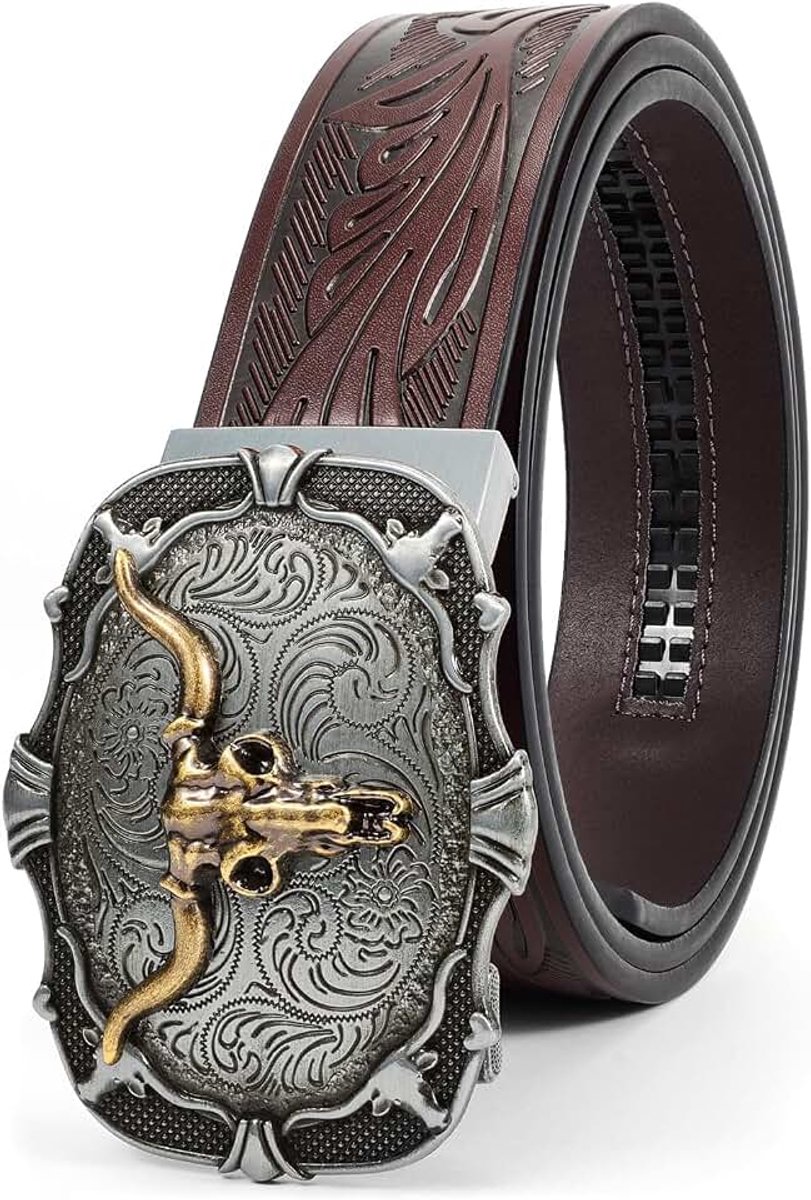 Heren Ratchet Western Riem Lederen Cowboy Riemen voor Mannen met Automatische Westerse Gesp Riem voor Jeans Kerstcadeaus