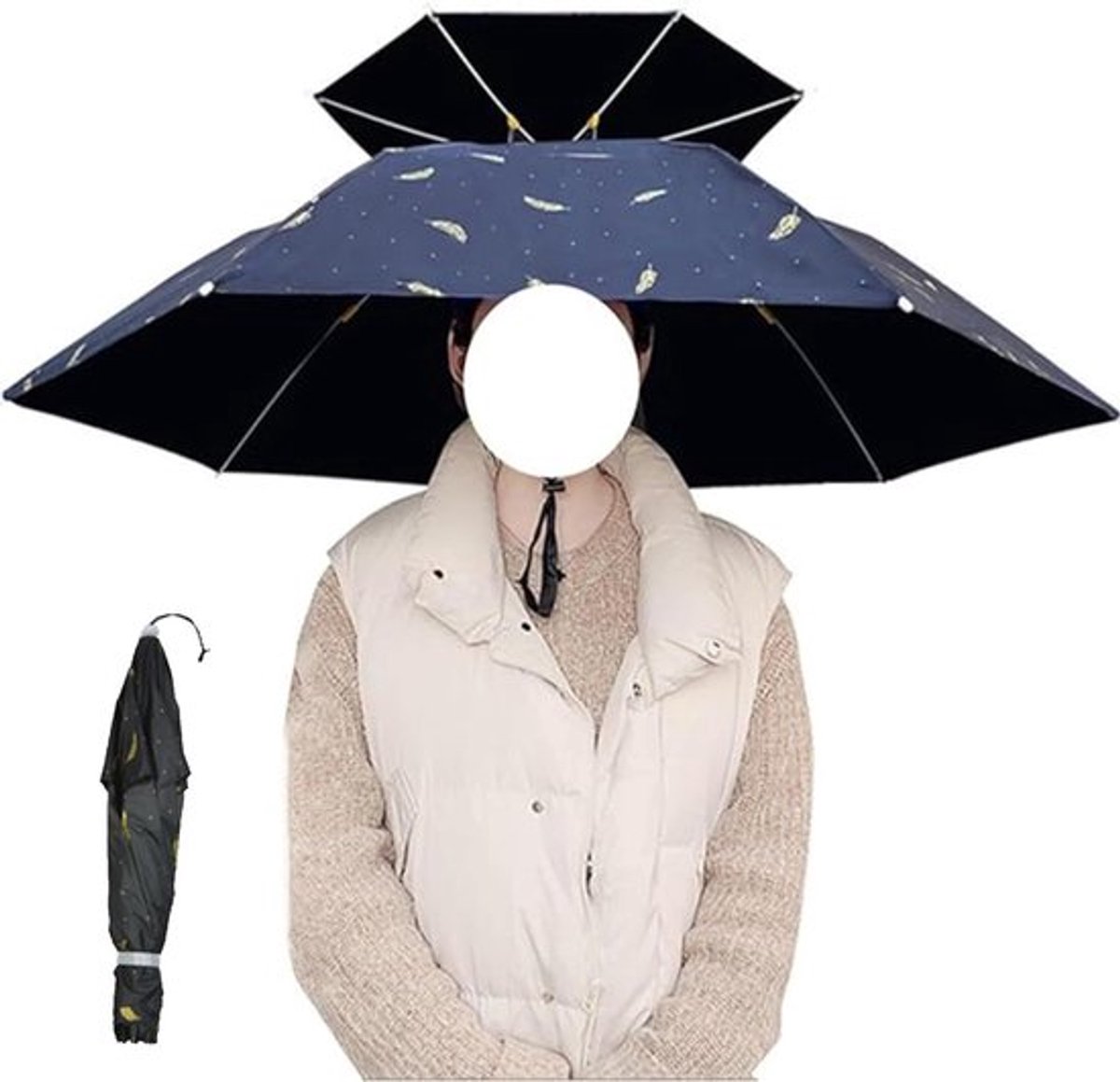 Visparapluhoed voor outdoor activiteiten - Opvouwbaar en hands-free - Zonnekap voor wandelen en stranddagen