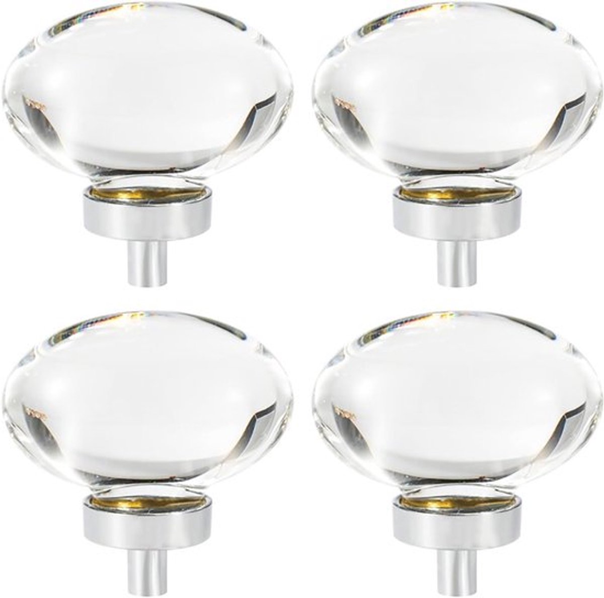 Set van 4 Heldere Ronde Crystal Knoppen met Zilveren Basis voor Kastdeuren en Lades, Eivormige Handgrepen voor Thuisdecoratie, Keuken en Badkamer Accessoires