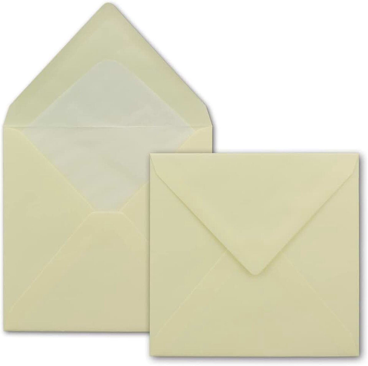 25 Enveloppen Crème - vierkant 145 x 145 mm (14,5 x 14,5 cm) - gevoerd - 100 gram per m² - Natte plakrand met puntige klep - van Gustav Neuser