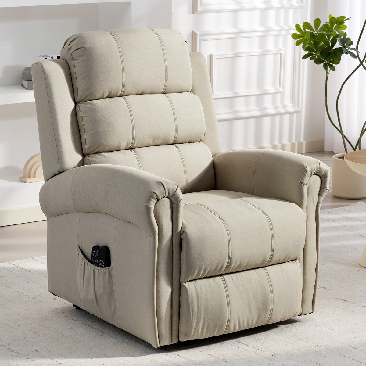 Elektrische sta-op-fauteuil, elektrische relaxfauteuil met massage- en verwarmingsfunctie, 87 x 87,5 x 108 cm, beige – foto 3