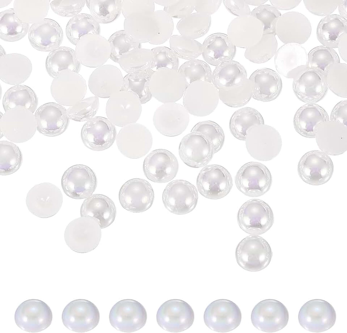 250 stuks witte AB halve ronde parels kralen, 12 mm ABS platte steentjes parels voor knutselen sieraden maken doe-het-zelf nail art kleding bruiloft kunst decoratie