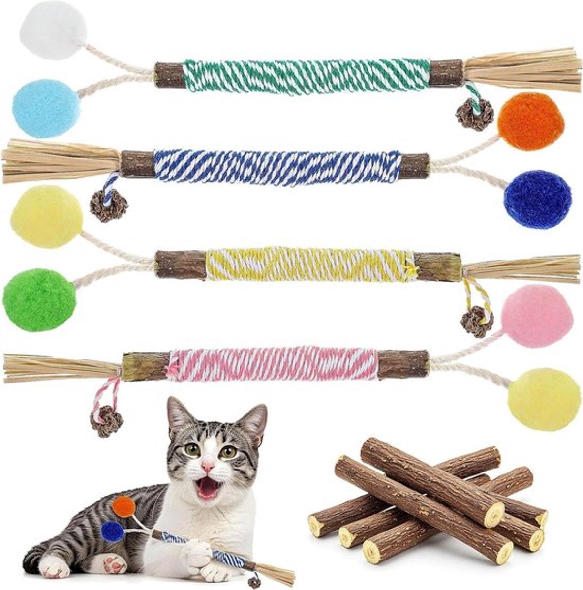 Natuurlijke Matatabi Sticks voor Katten - Kauwspeelgoed - Stressvermindering - 4 stuks