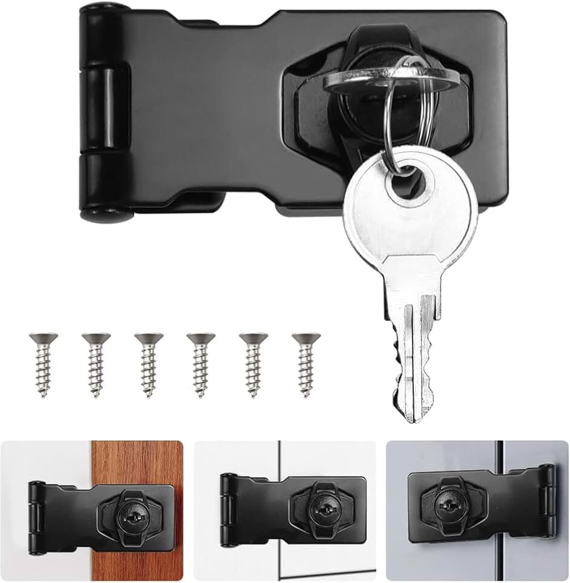 2,5 inch sleutelslot-grendel en nietje met hangslot, ADERTOS Heavy Duty schuur Lock deurslot hasp draaiknop sleutel vergrendeling grendel veiligheid deursluiting poortslot met sleutel voor kasten kast