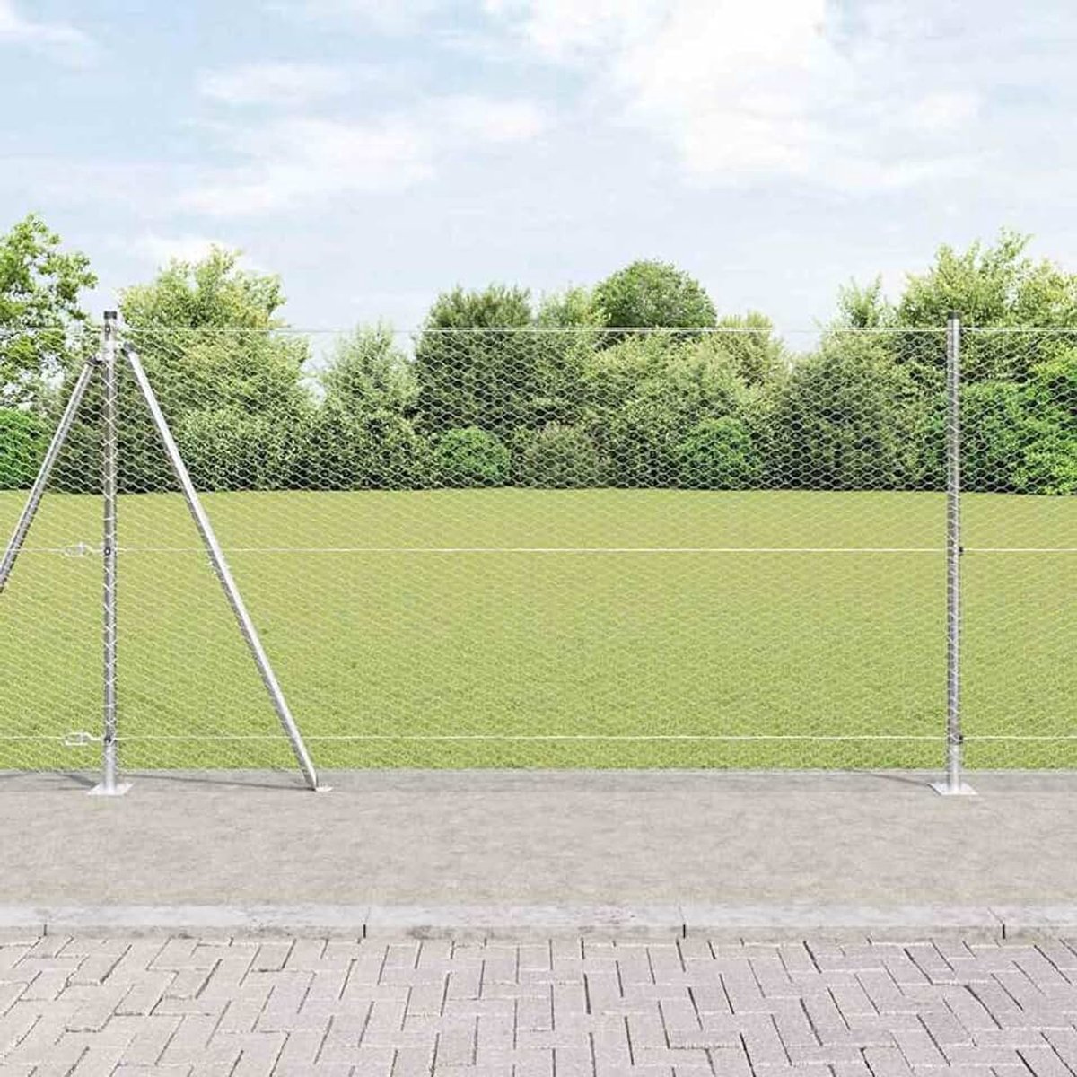Zeshoekige omheining 1,2 x 50 m, hekpalen met basisplaten, 13 stuks, Ø 32 mm, 68,5 cm, verzinkt staal, stabiele stalen palen voor tuinhekken, landbouw, wilgennetten, kippendraad 3353839