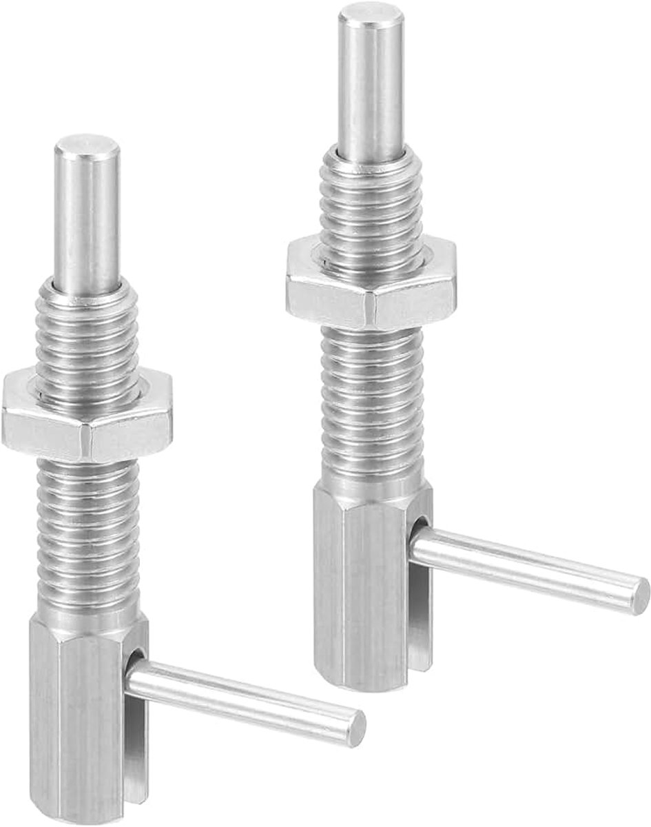 2 stuks uittrekbare indexeringsspanpen, M8 l veerspanpen van roestvrij staal, veerbelaste grendel, telescopische vergrendelingspen met moer, voor machinebouw, scheepsbouw