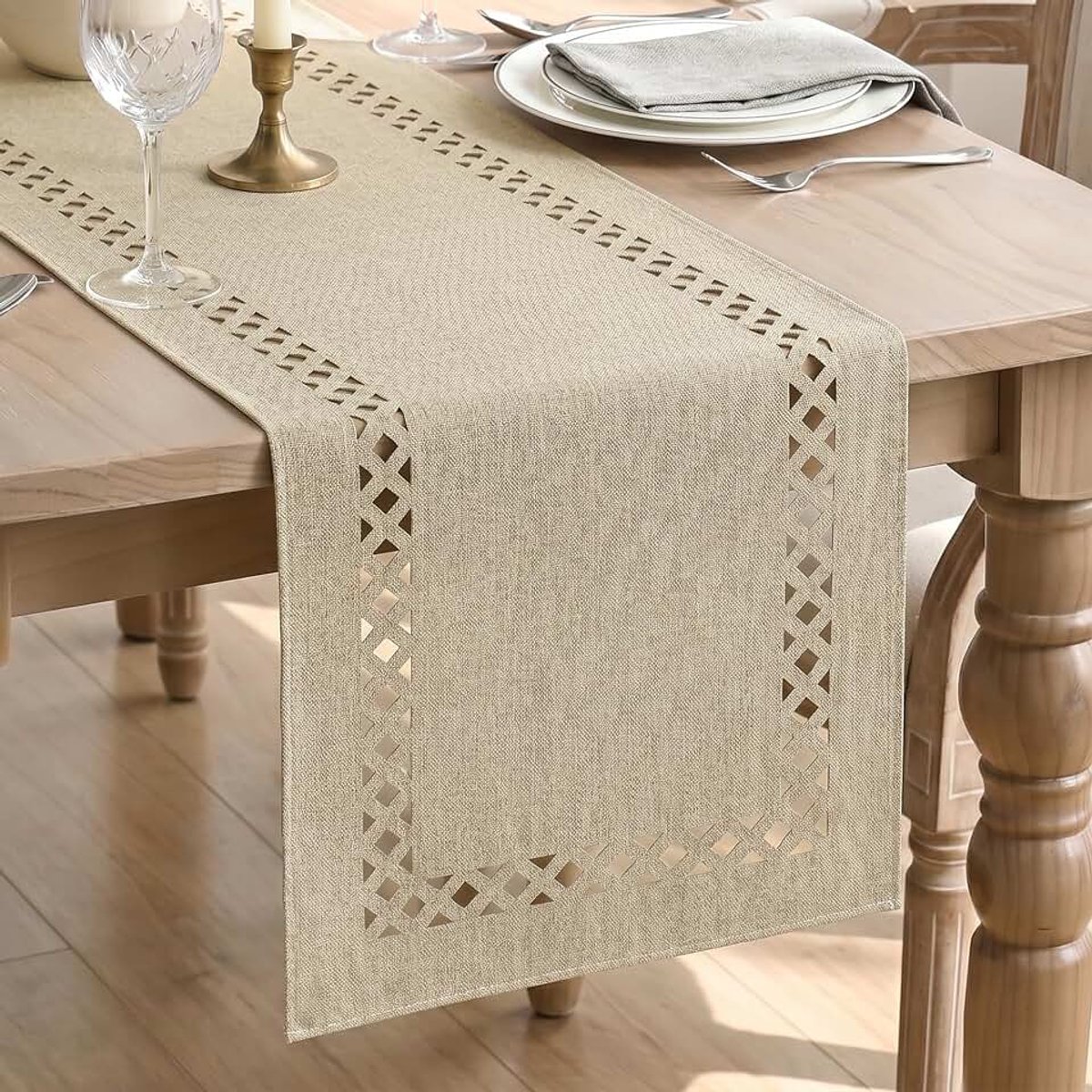 Mode Lichtbruin rustieke landhuisstijl boerderij geometrische tafelloper 40 x 140 cm, seizoensgebonden tafeldecoratie binnen vakantie party decor | Moderne Rustieke Boerderij Keuken Eettafel Decoratie voor Home Party Decor